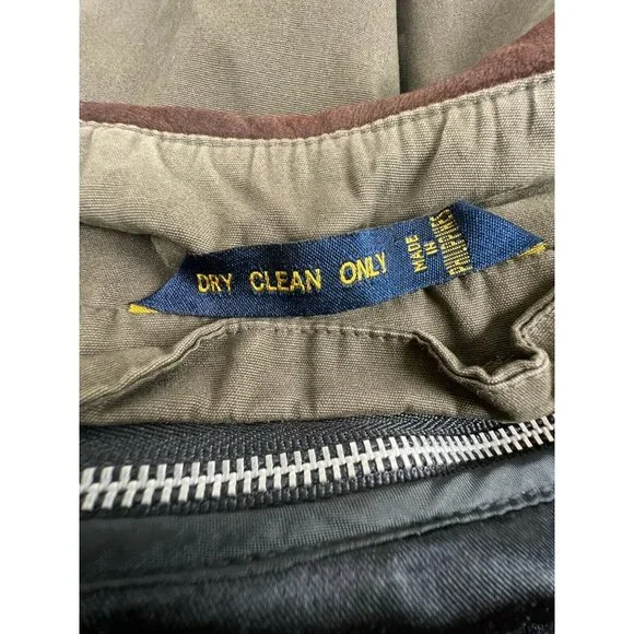 JOS. A. BANK Rainwear Mens 42L Trench Coat Olive Green Zip Liner Leather Collar - Picture 3 of 5